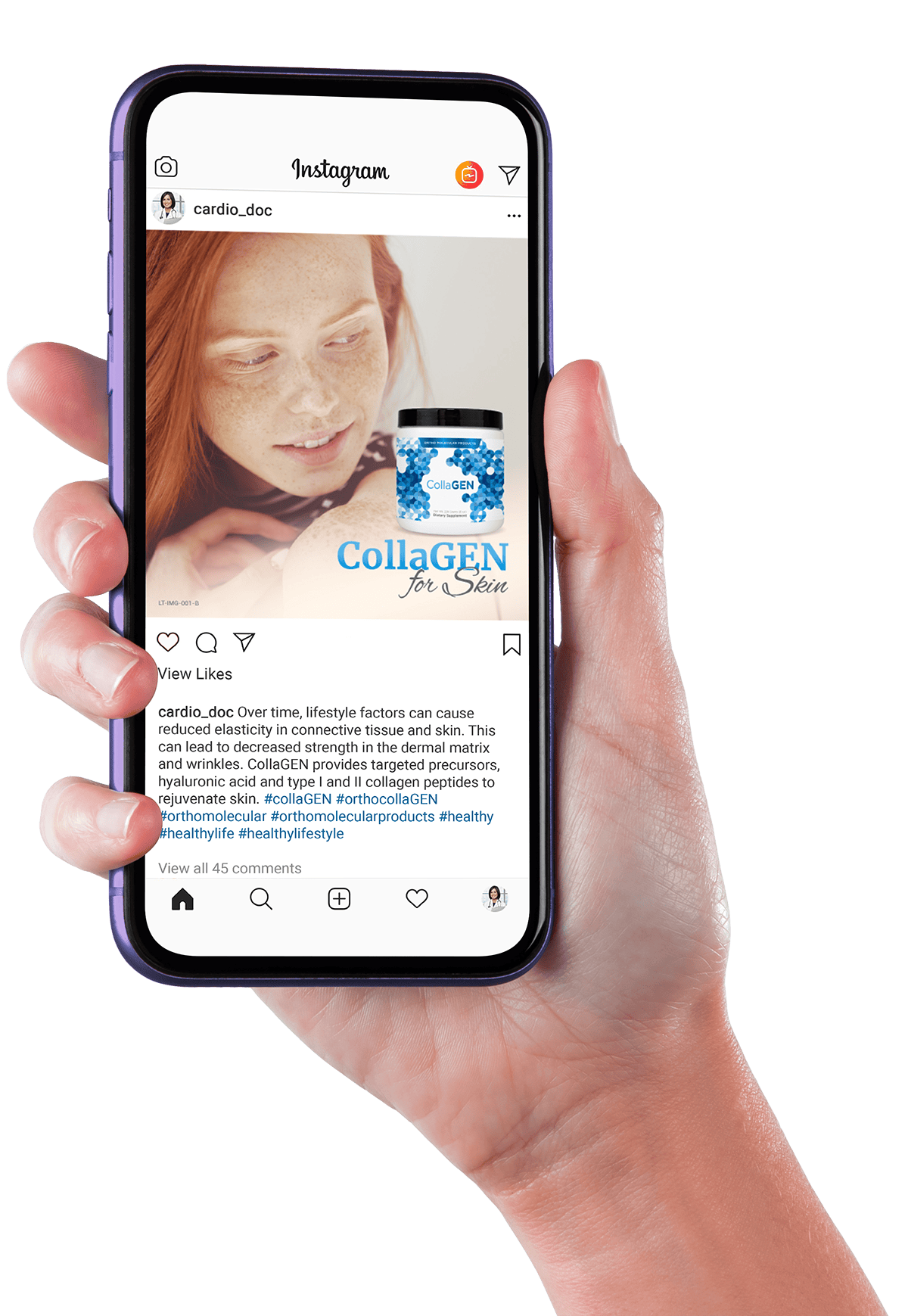 CollaGEN Instagram post hand holding phone image