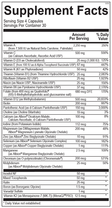 Alpha Base® Capsules without Iron supplement facts image