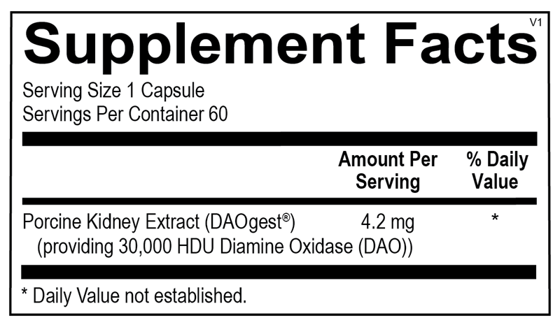DAO Enzyme supplement facts image